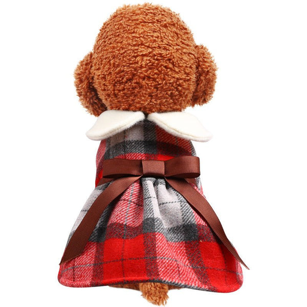 Ready Stock Wholesale & OEM Beautiful Red Lattice With Bow Tie Pet Woolen Dress - Feisuo Pet