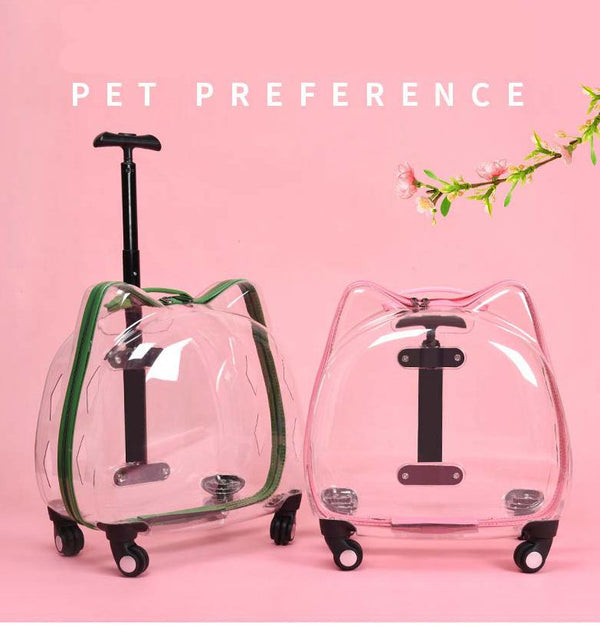 Ready Stock Wholesale & OEM Fully Transparent Cat Shape Pet Trolley Case Cat Carrier | Feisuo Pet