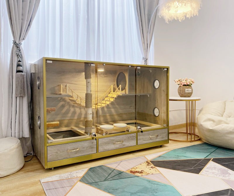 Large Space Luxury Cat House with Game Feeding Toilet Drawer type Cat Cage - Feisuo Pet