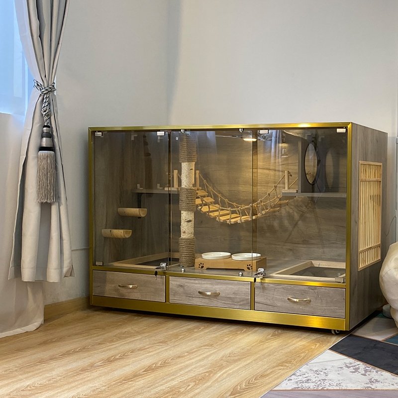 Large Space Luxury Cat House with Game Feeding Toilet Drawer type Cat Cage - Feisuo Pet