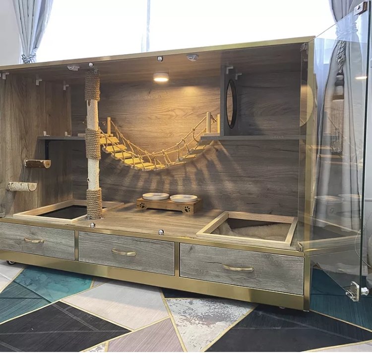 Large Space Luxury Cat House with Game Feeding Toilet Drawer type Cat Cage - Feisuo Pet