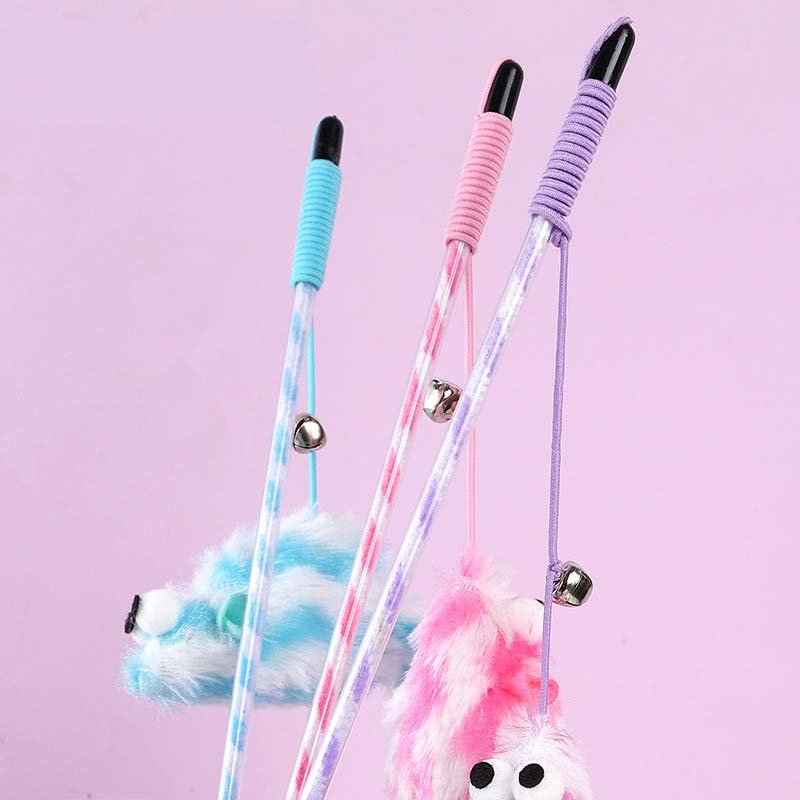 Ready Stock Wholesale & OEM Candy Color Striped Plush Tail Mouse Cat Stick - Feisuo Pet