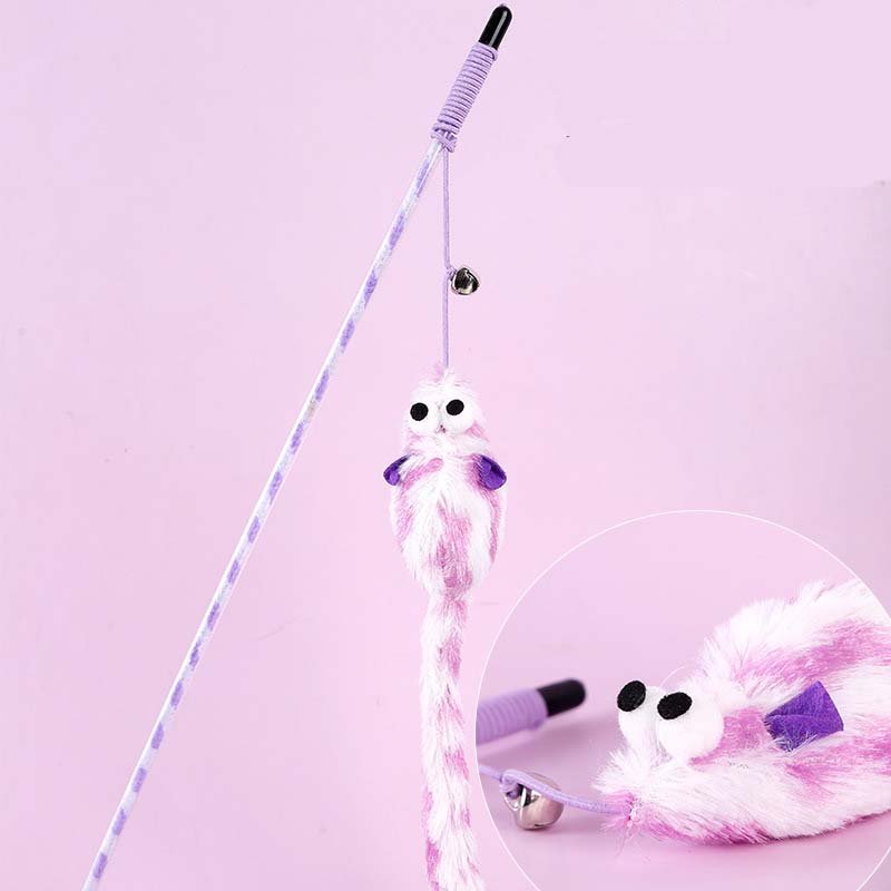 Ready Stock Wholesale & OEM Candy Color Striped Plush Tail Mouse Cat Stick - Feisuo Pet