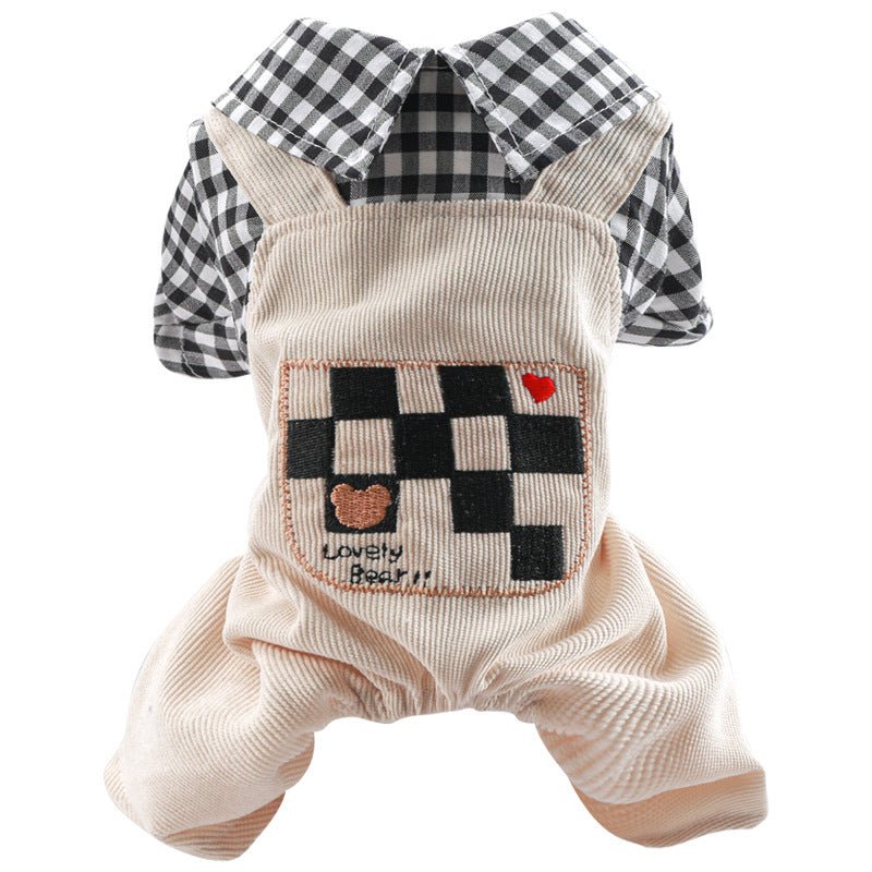 Ready Stock Wholesale & OEM Cute Bear Checkerboard Dog Overalls - Feisuo Pet