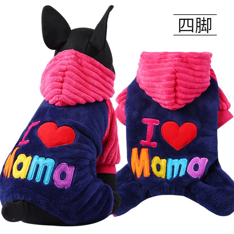 Ready Stock Wholesale &OEM Cute Love PaPa MaMa Fleece Dog Hoodie Jumpsuits - Feisuo Pet