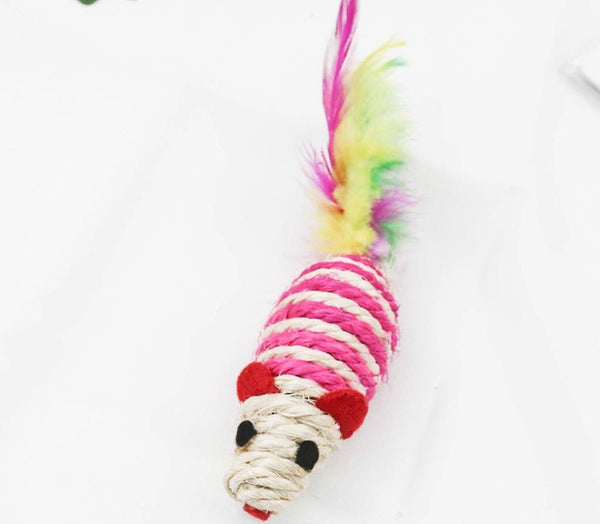 Ready Stock Wholesale & OEM Sisal Mouse with Colorful Feather Tail - Feisuo Pet