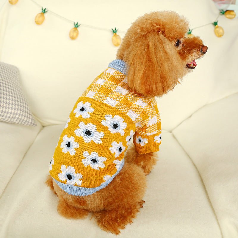 Ready Stock Wholesale & OEM Yellow Plaid Flower Pet Knitted Sweater - Feisuo Pet